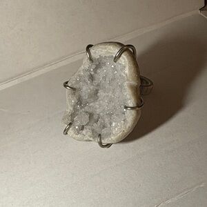Oversized druzy stone ring size 8 sterling silver band